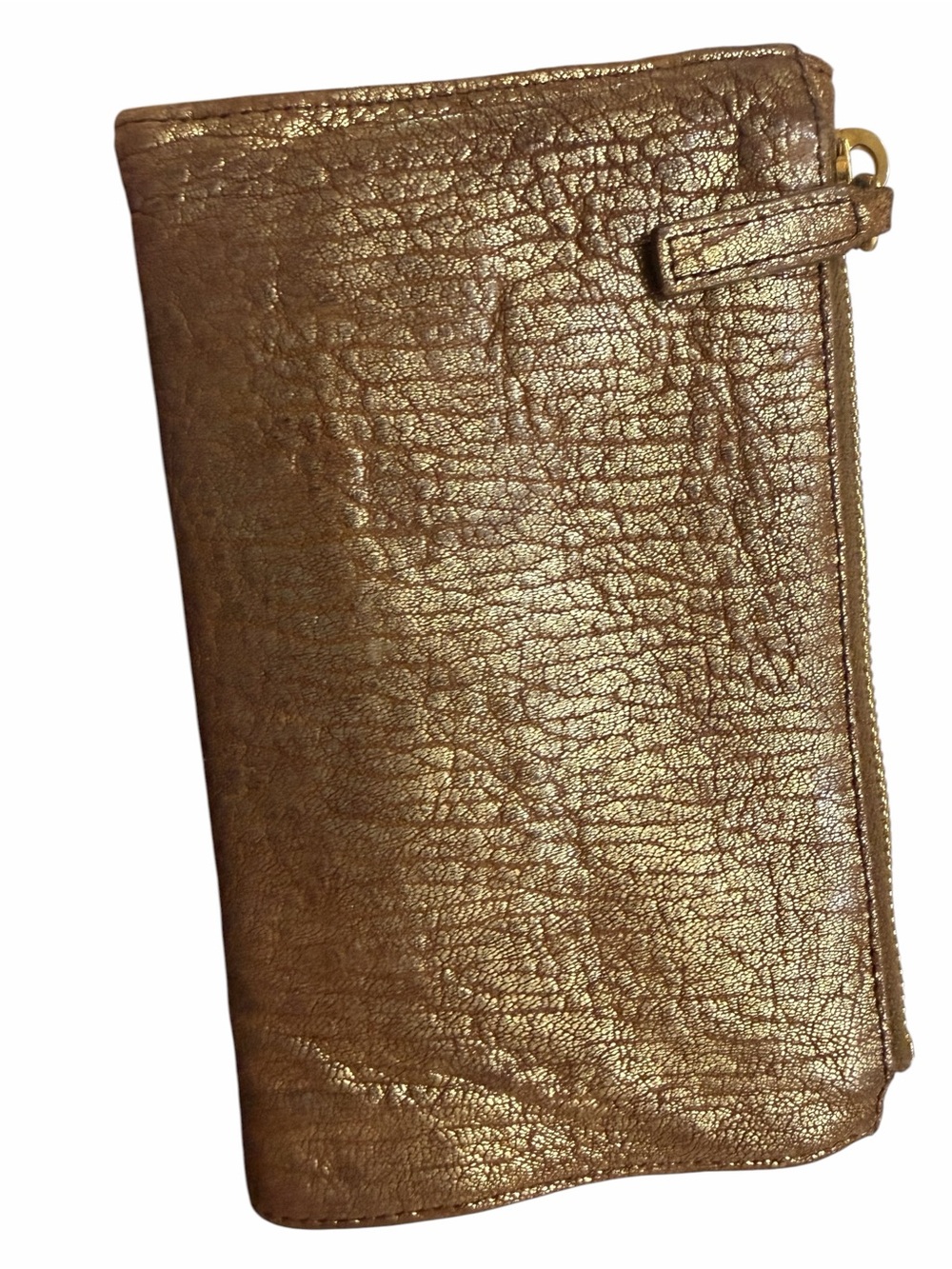 Miu Miu Metallic Distressed Lambskin Gold Brown Compact Flap Wallet - Picture 2 of 13